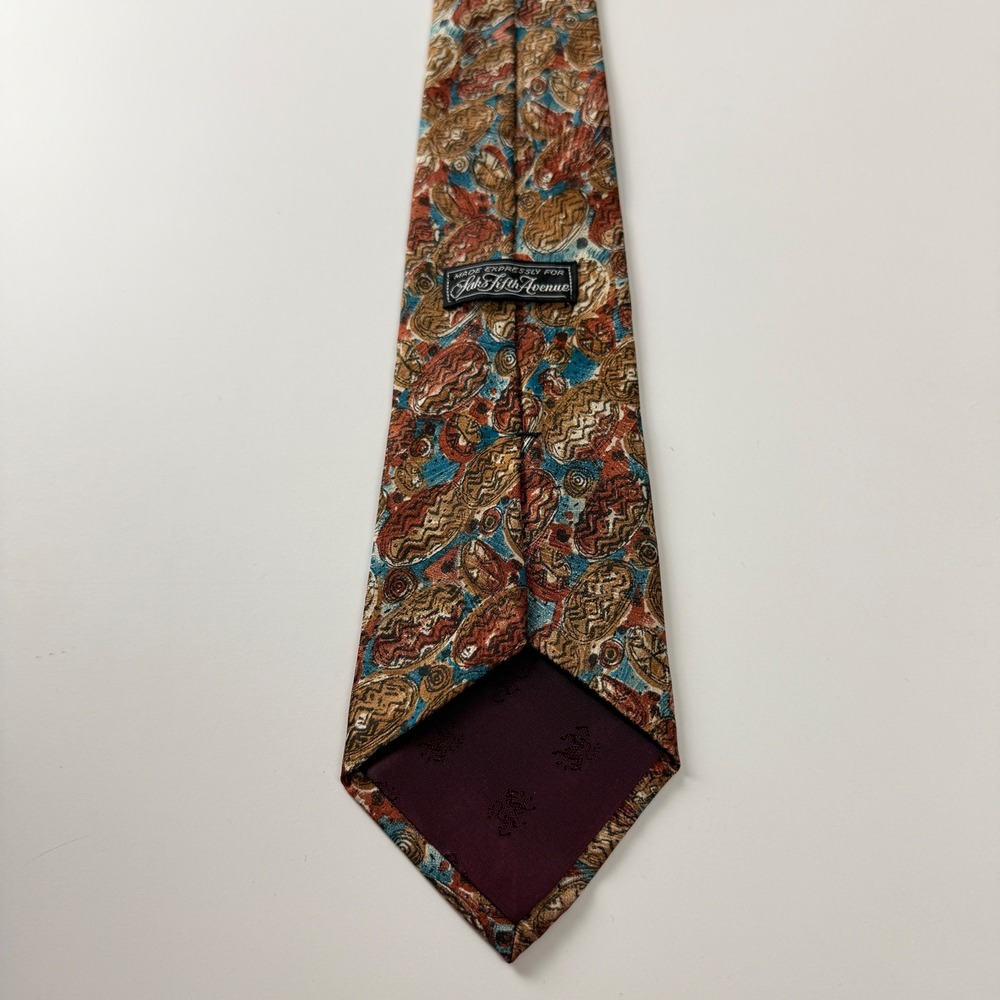 Vintage Saks Fifth Avenue Multicolor Abstract Geometric Silk Tie USA - Picture 2 of 8